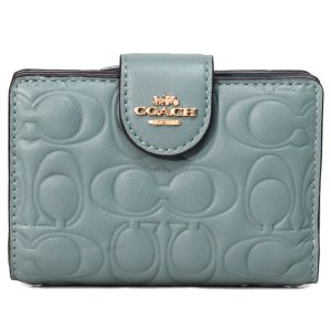 画像1: 【COACH】コーチ 財布 レザー シグネチャー 型押し ロゴ ミディアム コーナー ジップ ウォレット 二つ折り財布 セージ（日本未発売）