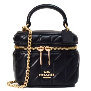 画像1: 【COACH】コーチ バッグ レザー キルティング アヴァ ロゴ スクエア ボックス チェーン クロスボディ 2WAY 斜め掛け ショルダー ハンドバッグ ブラック（日本未発売）