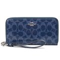 【COACH】コーチ 長財布 デニム パテント コーティングキャンバス レザー シグネチャー ロゴ リストレット ロング ジップ アラウンド 長財布 ダークデニム（日本未発売）