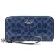 【COACH】コーチ 長財布 デニム パテント コーティングキャンバス レザー シグネチャー ロゴ リストレット ロング ジップ アラウンド 長財布 ダークデニム（日本未発売）
