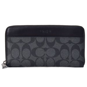 画像1: 【COACH】コーチ メンズ 長財布 コーティングキャンバス レザー シグネチャー アコーディオン ウォレット ジップ アラウンド 財布 チャコール×ブラック（日本未発売）