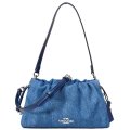 【COACH】コーチ バッグ デニム 巾着 レザー フェイ ロゴ 3WAY クロスボディ 斜め掛け ショルダー クラッチ ハンドバッグ インディゴ（日本未発売）
