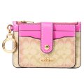 【COACH】コーチ カードケース コーティングキャンバス レザー シグネチャー キーリング付き アタッチメント コインケース ライトカーキ×ペチュニア【訳あり】（日本未発売）