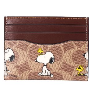 画像1: 【COACH】コーチ スヌーピー カードケース ピーナッツ コラボ コーティングキャンバス レザー シグネチャー プリント スリム ID パスケース 定期入れ 名刺入れ タンマルチ（日本未発売）
