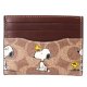 【COACH】コーチ スヌーピー カードケース ピーナッツ コラボ コーティングキャンバス レザー シグネチャー プリント スリム ID パスケース 定期入れ 名刺入れ タンマルチ（日本未発売）