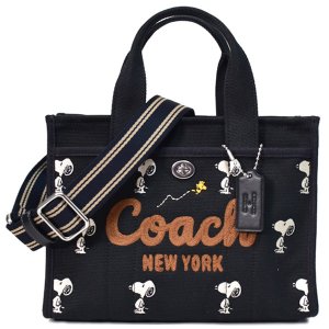 画像1: 【COACH】コーチ スヌーピー バッグ キャンバストート ピーナッツ コラボ キャンバス トート 刺繡 カーゴ 26 ロゴ 2WAY クロスボディ ショルダー ハンドバッグ ブラックマルチ（日本未発売）
