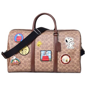 画像1: 【COACH】コーチ スヌーピー バッグ ピーナッツ コラボ ボストンバッグ コーティングキャンバス レザー シグネチャー ベンチュラー ワッペン パッチ  2way ショルダー ボストンバッグ タンマルチ〔日本未発売〕