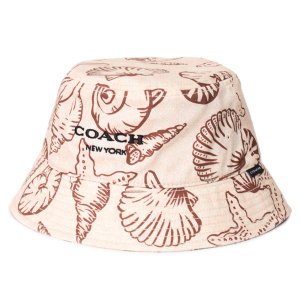 画像1: 【COACH】コーチ バケハ 帽子 コットン シグネチャー シェル 貝殻 プリント バケット ハット サファリハット ダークナチュラル〔日本未発売〕