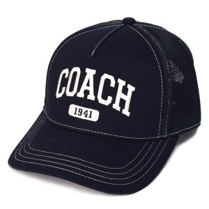 画像1: 【COACH】コーチ キャップ 帽子 シグネチャー コットン メッシュ ロゴ エンブロイダード トラッカー ハット ブラック〔日本未発売〕