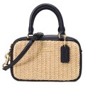 【COACH】コーチ バッグ ストロー かごバッグ ミニ ロゴ サッチェル 2WAY レザー クロスボディ 斜め掛け ショルダー ボストン ハンドバッグ トースト×ブラック〔日本未発売〕