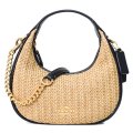 【COACH】コーチ バッグ 三日月型 かごバッグ カルメン ストロー レザー ミニ ロゴ 2way チェーン クロスボディ 斜め掛け ショルダーバッグ ハンドバッグ トースト×ブラック（日本未発売）
