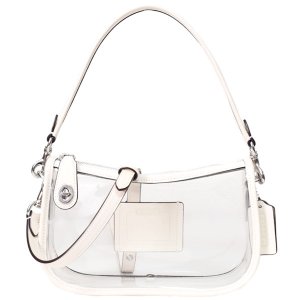 画像1: 【COACH】コーチ バッグ スケルトン シースルー PVC レザー クリア スウィンガー ターンロック 2way クロスボディ 斜め掛け ショルダー ハンドバッグ チャーク（日本未発売）