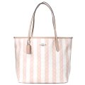 【COACH】コーチ バッグ コーティングキャンバス レザー シグネチャー ストライプ ロゴ シティ トートバッグ サンド×タン〔日本未発売〕