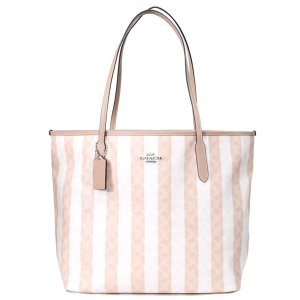 画像1: 【COACH】コーチ バッグ コーティングキャンバス レザー シグネチャー ストライプ ロゴ シティ トートバッグ サンド×タン〔日本未発売〕