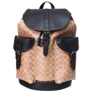 画像1: 【COACH】コーチ メンズ バックパック コーティングキャンバス レザー シグネチャー ワーナー ラージ リュックサック バッグ タン×ブラック〔日本未発売〕