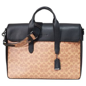 画像1: 【COACH】コーチ メンズ バッグ コーティングキャンバス レザー シグネチャー サリバン ポートフォリオ 2WAY ビジネス ブリーフケース ショルダーバッグ タン×ブラック〔日本未発売〕