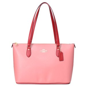画像1: 【COACH】コーチ バッグ レザー カラーブロック ギャラリー ジップ トート バッグ バーントコーラル×ボルドーレッド（日本未発売）