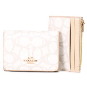 画像1: 【COACH】コーチ 財布 コーティングキャンバス レザー シグネチャー カードケース付き マイクロ ウォレット コンパクト 三つ折り財布 アイボリー（日本未発売）