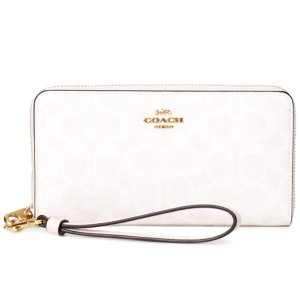 画像1: 【COACH】コーチ 長財布 コーティングキャンバス レザー シグネチャー リストレット ロング ジップ アラウンド 長財布 ホワイト×チャーク（日本未発売）