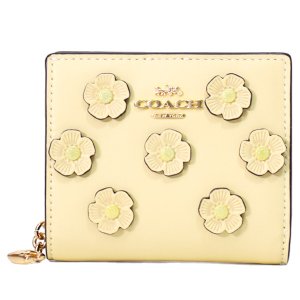 画像1: 【COACH】コーチ 財布 レザー 花柄 アップリケ フローラル スナップ ミニ コンパクト ウォレット 二つ折り 財布 ムーンライト（日本未発売）