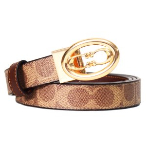 画像1: 【COACH】コーチ ベルト コーティングキャンバス レザー シグネチャー リバーシブル ロゴ バックル カット トゥ サイズ 25mm スリム ベルト タン×ブラウン〔日本未発売〕