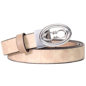 画像1: 【COACH】コーチ ベルト コーティングキャンバス レザー シグネチャー リバーシブル ロゴ バックル カット トゥ サイズ 25mm スリム ベルト サンド×トープ〔日本未発売〕