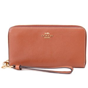 画像1: 【COACH】コーチ 長財布 スムースレザー ロゴ リストレット ウォレット ロング ジップ アラウンド 長財布 タン（日本未発売）