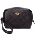【COACH】コーチ ポーチ コーティングキャンバス レザー シグネチャー スクエア ポーチ ミニ ジップ リストレット 小物入れ ポーチ ウォルナット×ブラック〔日本未発売〕