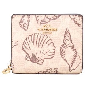 画像1: 【COACH】コーチ 財布 コーティングキャンバス レザー シグネチャー シェル 貝殻 プリント コンパクト スナップ ウォレット 二つ折り財布 サンドマルチ（日本未発売）