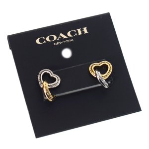 画像1: 【COACH】コーチ ピアス プレーテッドブラス ハート ダブル スティッチド ドロップ ピアス イアリング ゴールド×シルバー〔日本未発売〕