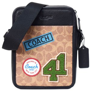 画像1: 【COACH】コーチ メンズ バッグ コーティングキャンバス レザー シグネチャー ワッペン パッチ ロゴ サリバン クロスボディー 斜め掛け ショルダーバッグ タンマルチ〔日本未発売〕