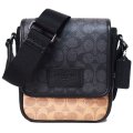 【COACH】コーチ メンズ バッグ コーティングキャンバス レザー シグネチャー ルーカス ロゴ コンパクト クロスボディ 斜め掛け メッセンジャー ショルダーバッグ タン×チャコール×ブラック〔日本未発売〕