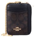 【COACH】コーチ コインケース コーティングキャンバス レザー シグネチャー チェーン ロゴ ジップ カードケース カードポーチ 定期入れ 名刺入れ 小銭入れ ウォルナット×ブラック（日本未発売）