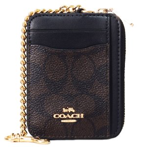 画像1: 【COACH】コーチ コインケース コーティングキャンバス レザー シグネチャー チェーン ロゴ ジップ カードケース カードポーチ 定期入れ 名刺入れ 小銭入れ ウォルナット×ブラック（日本未発売）