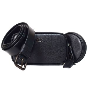 画像1: 【COACH】コーチ バッグ ポーチ付き ぺブルレザー ベルトバッグ 2WAY ワンショルダー クラッチ バックパック ウエスト ボディバッグ ブラック〔日本未発売〕