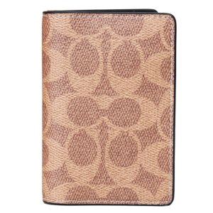 画像1: 【COACH】コーチ カードケース コーティングキャンバス レザー シグネチャー カードホルダー 二つ折り ID パスケース 定期入れ タン×ブラック（日本未発売）