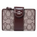 【COACH】コーチ 財布 ジャガード レザー シグネチャー ミディアム コーナー ジップ ウォレット 二つ折り財布 オーク×メイプル（日本未発売）