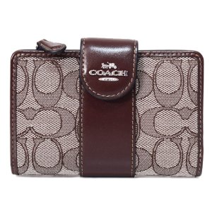 画像1: 【COACH】コーチ 財布 ジャガード レザー シグネチャー ミディアム コーナー ジップ ウォレット 二つ折り財布 オーク×メイプル（日本未発売）