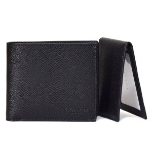 画像1: 【COACH】コーチ 財布 メンズ レザー ロゴ スリーインワン ウォレット コンパクト ID カードケース付き 2点セット 二つ折り財布 ブラック（日本未発売）