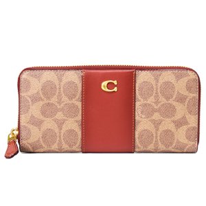 画像1: 【COACH】コーチ 長財布 コーティングキャンバス レザー シグネチャー エッセンシャル スリム ストライプ アコーディオン ジップ アラウンド 長財布 タンラスト（日本未発売）
