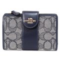 【COACH】コーチ 財布 ジャガード レザー シグネチャー ミディアム コーナー ジップ ウォレット 二つ折り財布 ネイビー×ミッドナイトネイビー（日本未発売）