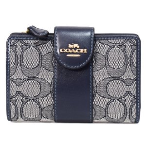 画像1: 【COACH】コーチ 財布 ジャガード レザー シグネチャー ミディアム コーナー ジップ ウォレット 二つ折り財布 ネイビー×ミッドナイトネイビー（日本未発売）