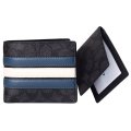 【COACH】コーチ 財布 メンズ コーティングキャンバス レザー シグネチャー ストライプ カードケース付き ウォレット 2点セット 二つ折り財布 チャコール×デニム×チャーク（日本未発売）
