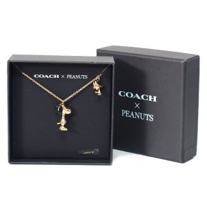 画像1: 【COACH】コーチ スヌーピー ネックレス ピーナッツ コラボ ウッドストック ペンダント ネックレス 専用BOX付 ゴールド×ブラック〔日本未発売〕
