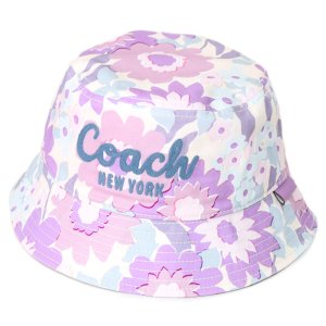 画像1: 【COACH】コーチ バケハ 帽子 コットン 刺繡 シグネチャー ロゴ フラワー 花柄 フローラル プリント バケット ハット サファリハット パープルマルチ〔日本未発売〕