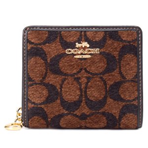 画像1: 【COACH】コーチ 財布 シェニール レザー シグネチャー ふわふわ ロゴ チャーム コンパクト スナップ ウォレット 二つ折り 財布 トリュフ（日本未発売）