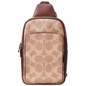 画像1: 【COACH】コーチ メンズ バッグ コーティングキャンバス レザー シグネチャー イーサン パック ロゴ ワンショルダー バックパック ボディバッグ タン×ビンテージブラウン〔日本未発売〕