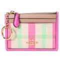 【COACH】コーチ カードケース キャンバス レザー プレイド チェック キーリング付き ミニ スキニー IDケース コインケース ピンクマルチカラー（日本未発売）