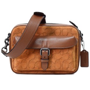 画像1: 【COACH】コーチ メンズ バッグ スエード ぺブルレザー シグネチャー ワーナー クロスボディ 2WAY 斜め掛け クラッチ ショルダーバッグ キャラメルサドル〔日本未発売〕