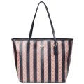 【COACH】コーチ バッグ コーティングキャンバス レザー シグネチャー ストライプ ロゴ シティ トートバッグ ウォルナット×タン〔日本未発売〕